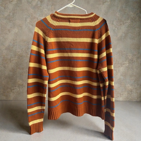 Vintage Striped Sweater Raglan Sleeve Crew Neck Virgin Acrylic Retro Orange Sz M - Picture 3 of 9